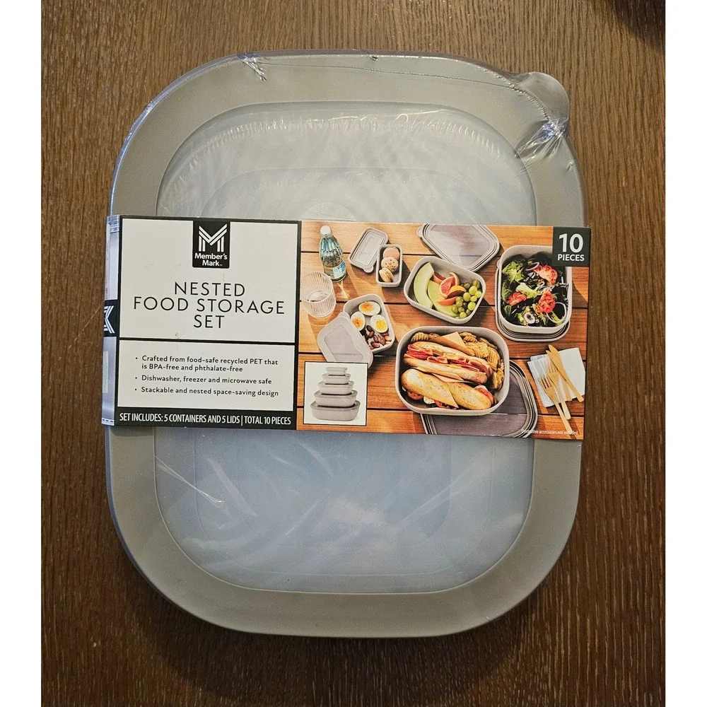 Members Mark ECO‎ FRIENDLY 10 PC Nested Food Storage Set Recycled Gray BPA Free